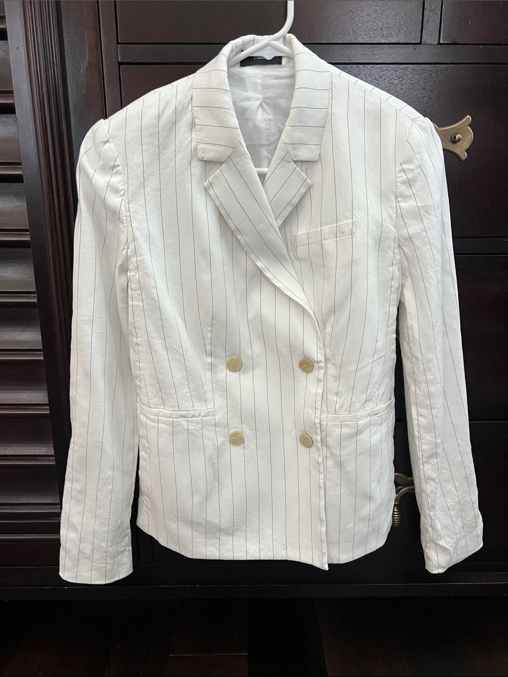 Theory White Pinstripe Double-Breasted Blazer size 0